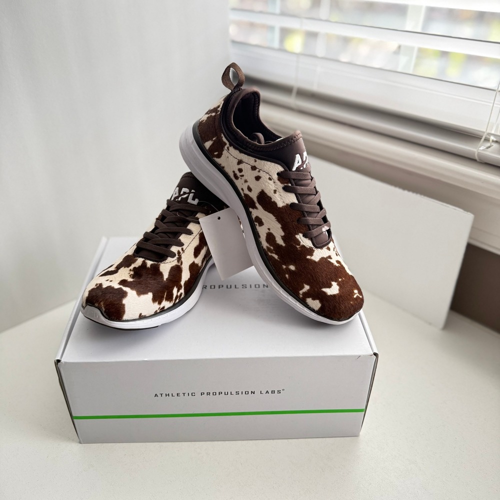 APL Womens Iconic Phantom Cow Print Calf Hair Sneakers Brown White Running Shoes